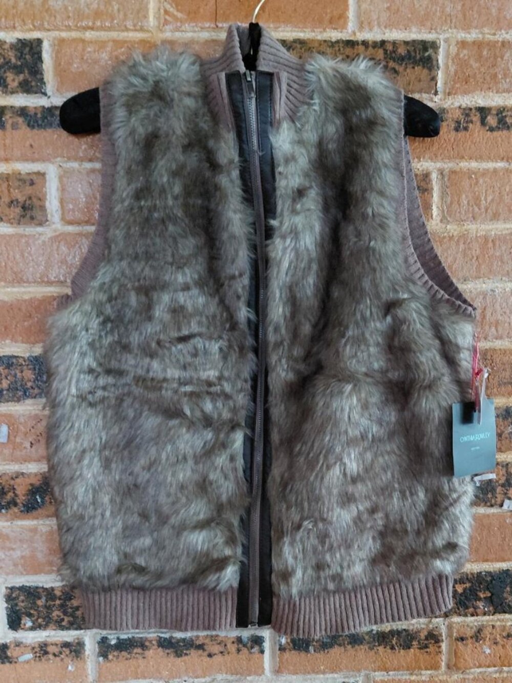 NWT Cynthia Rowley Brown Faux Fur /Knit Vest